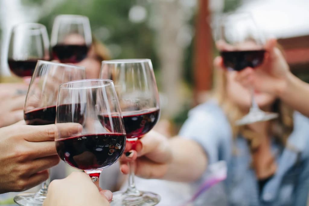 a group of people cheersing glasses of wine