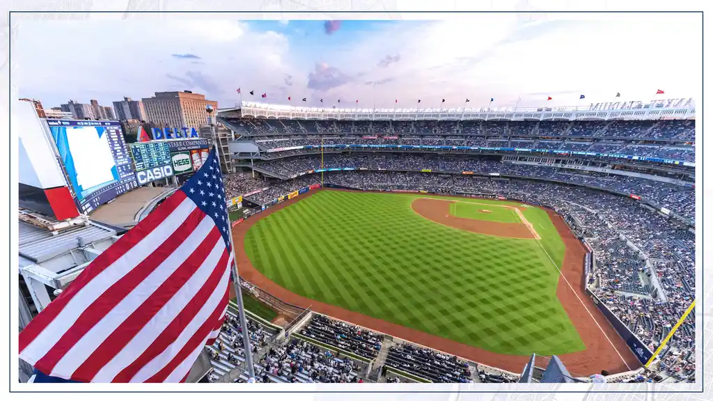 a birds eye view of yankee stadium with people in the stands